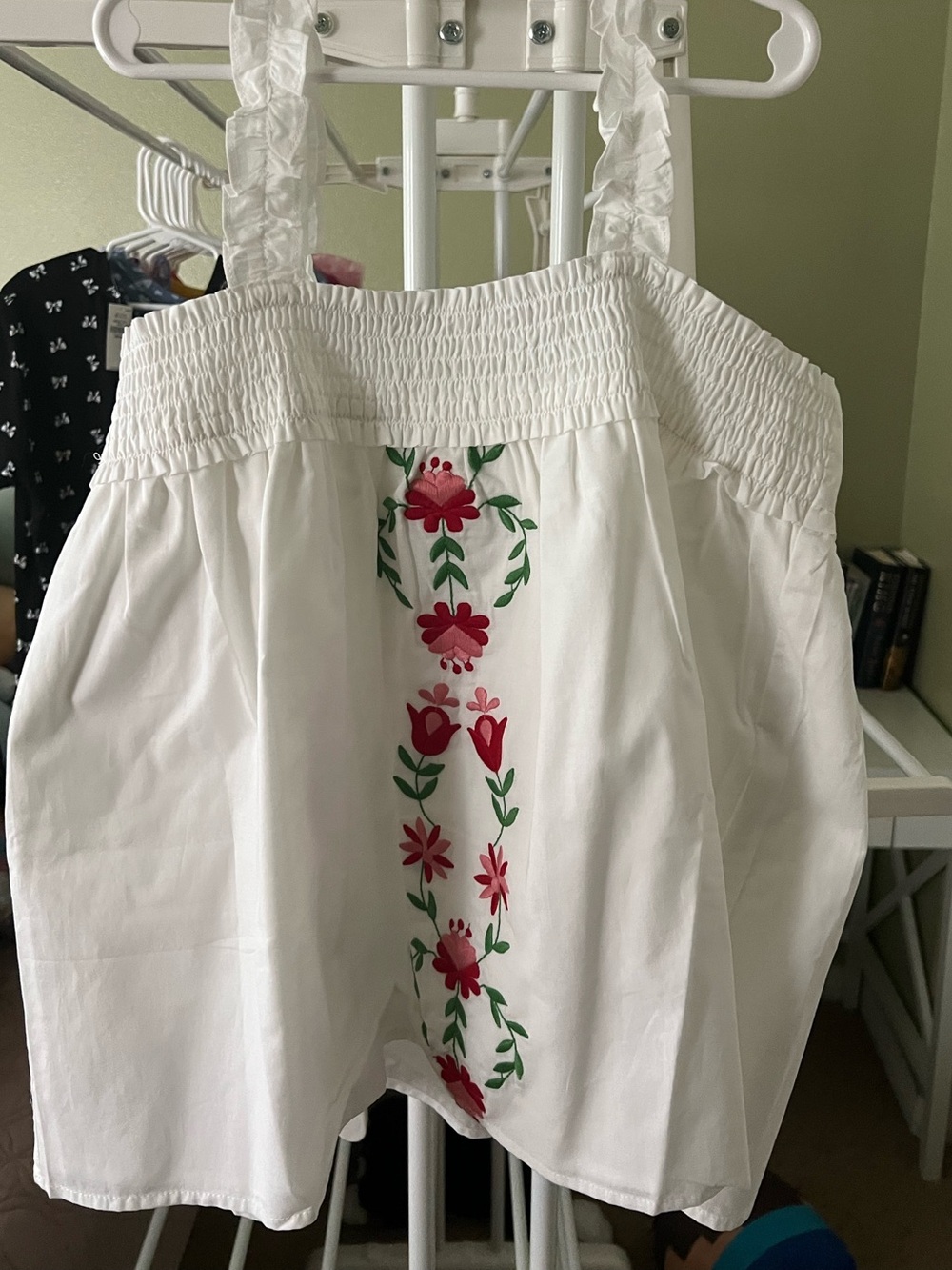 Janie & Jack White Smocked Tank Top with Pink Floral Embroidery